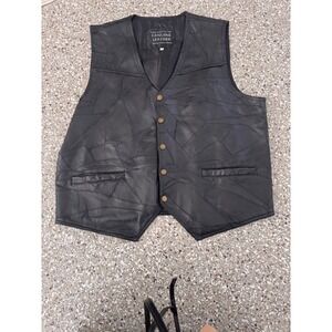Navarre Italian Stone Design Mens 3XL Black Patchwork Genuine Leather Biker Vest